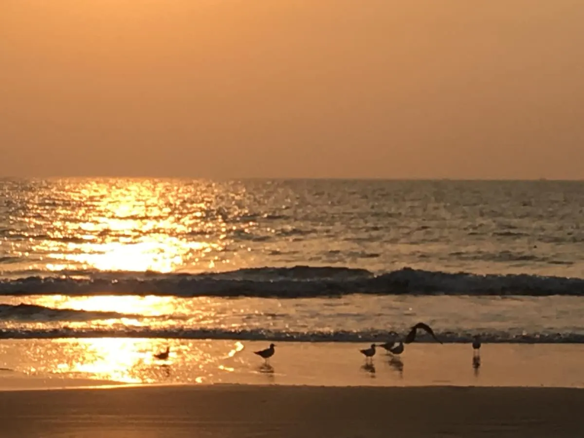Kashid Beach at golden hour, a short walk from Kashid Cottage